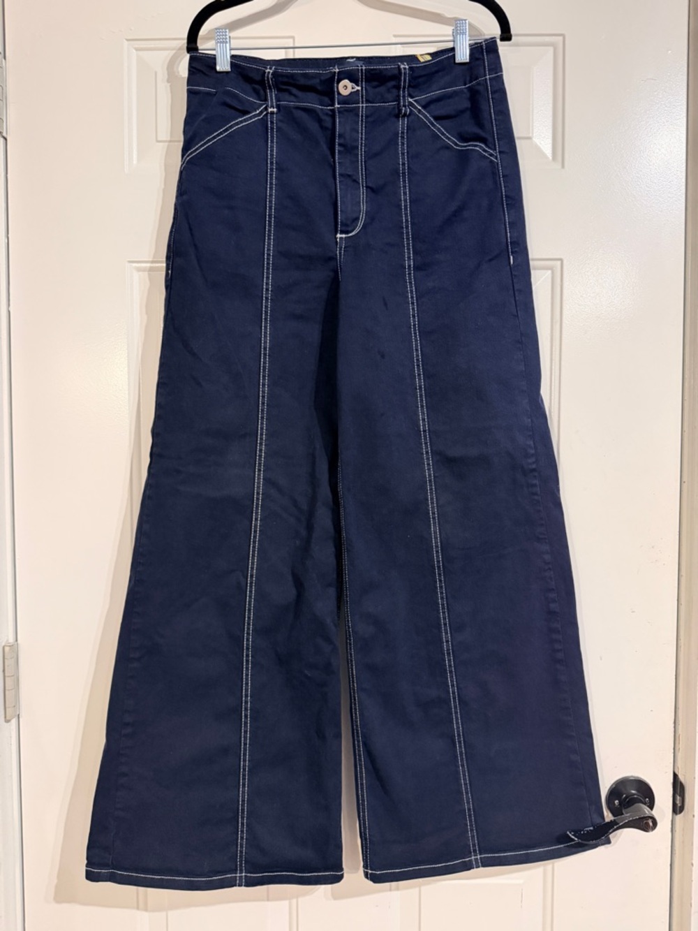 Maeve for Anthropologie Delaney Clean Seam High Rise Wide Leg Jean navy blue 30